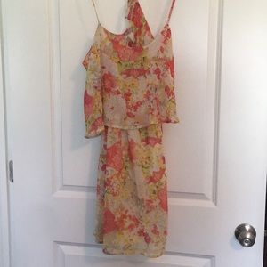 Forever 21 floral dress with slip, cross tie back